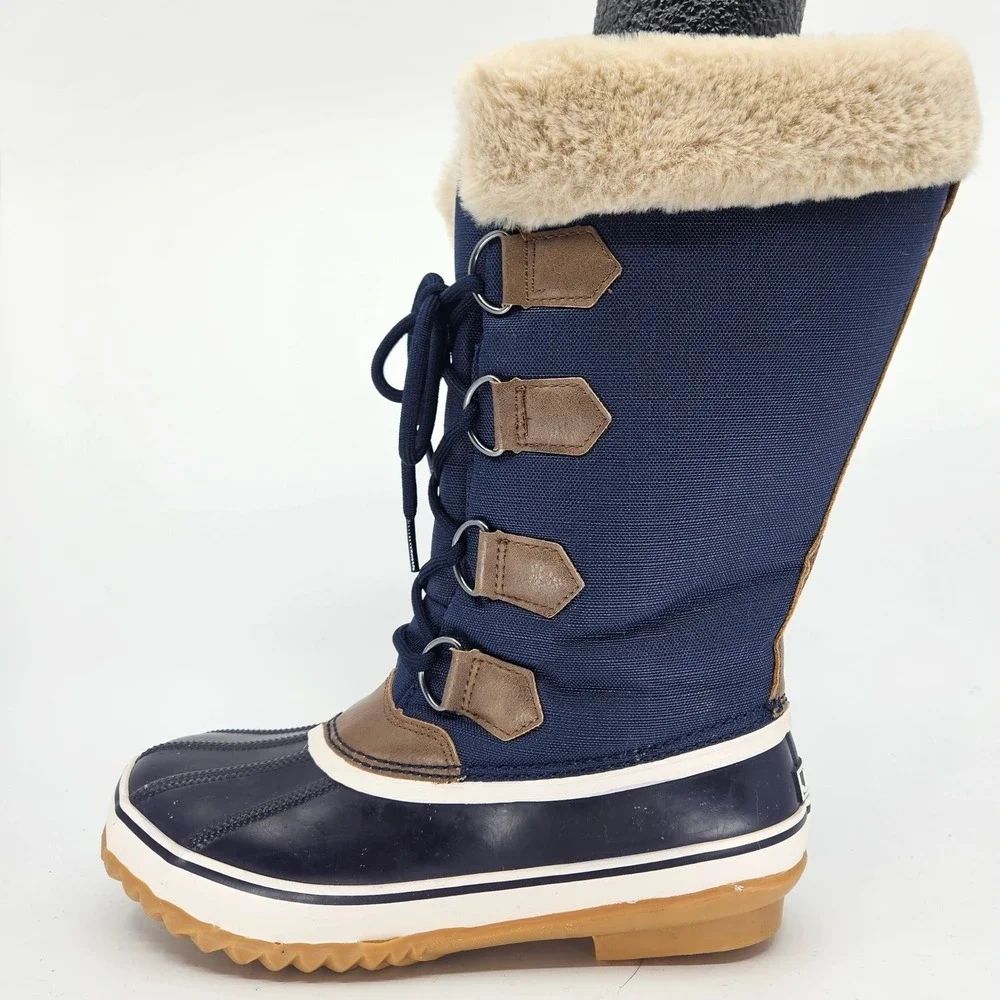 JBU Snowy Navy Blue Faux Fur Lined Winter Boots Womens Sz 7M Heritage Waterproof